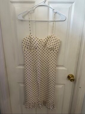 Muse Cream Spaghetti Strap Polka Dot Midi Dress